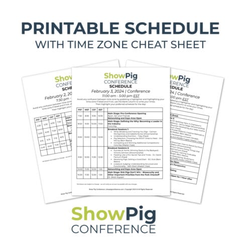 Schedule mockup for show pig conference